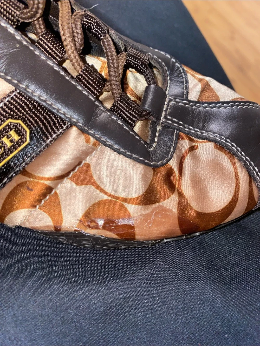 Coach Brown and Black Logo Satin Lace-Up Sneakers
